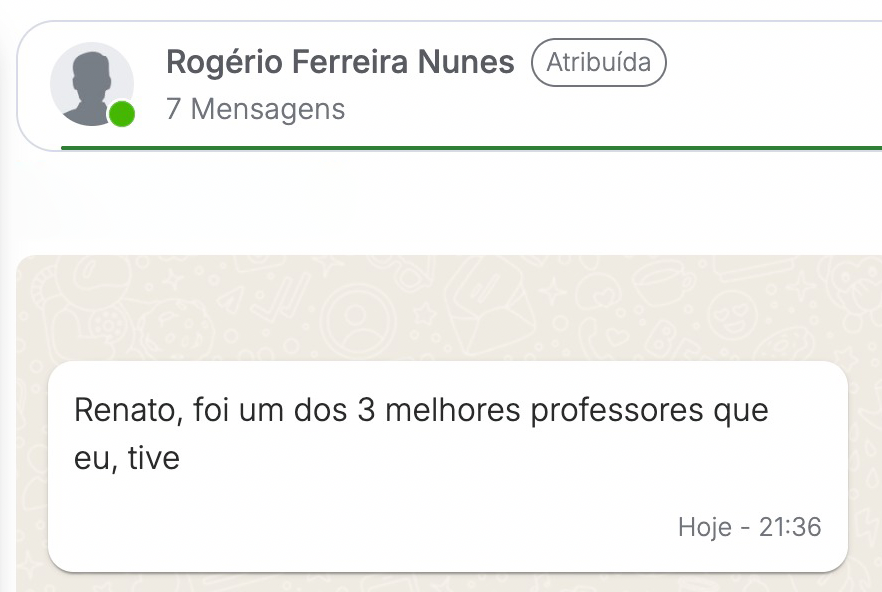 Mensagem de Rogério Ferreira Nunes enviada ao Prof. Renato Grossi